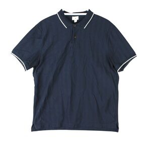 J Crew  Polo Oarsman Herringbone Tipped Polo Shirt Mens Size L Navy Blue Cotton